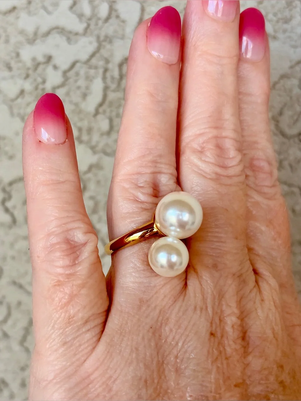 Luminous Gold Pearl Open-Top Ring in White Pearl
